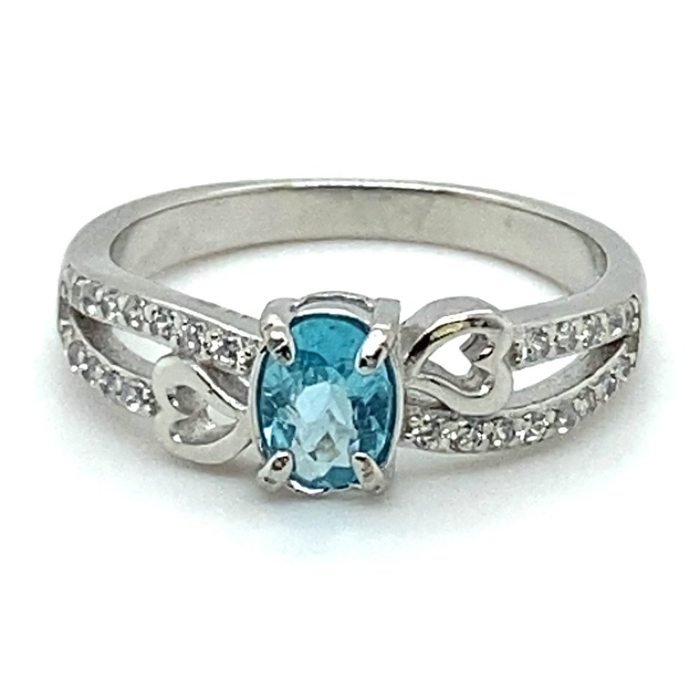 Paraiba Blue Apatite .81ct Platinum Finish Solid 925 Sterling Silver Ring